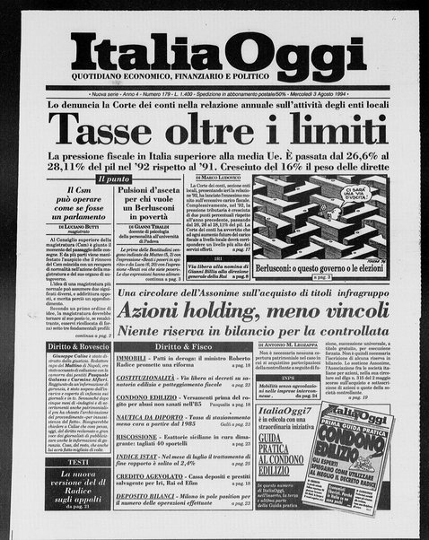 Italia oggi : quotidiano di economia finanza e politica